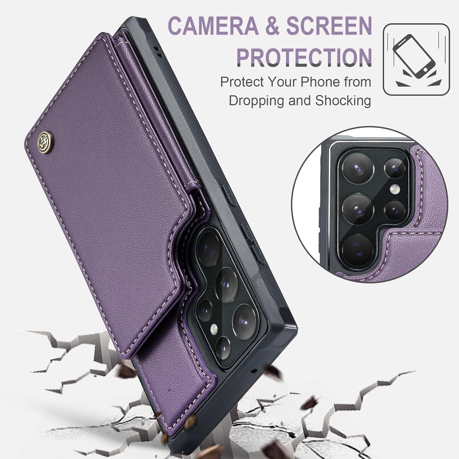 Vinich Samsung Galaxy S22 Ultra Case with Card Holder, Samsung S22 Ultra Wallet Case for Women Men with RFID Blocking, Durable Kickstand Shockproof Phone Case for Galaxy S22 Ultra 5G, Purple  Vinich   