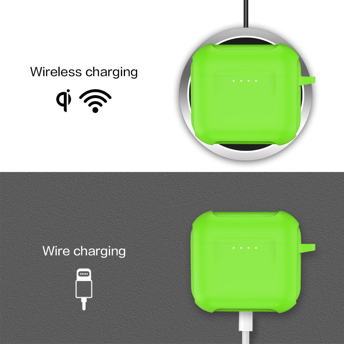 Silicone Cover for Skull Candy Indy Evo Case 【Luminous Green】, Anti-Lost & Shockproof Protective Case for Skull Candy Indy EVO True Wireless Earbuds with Keychain (Visible Front LED) (NOT for Indy)  WQNIDE   