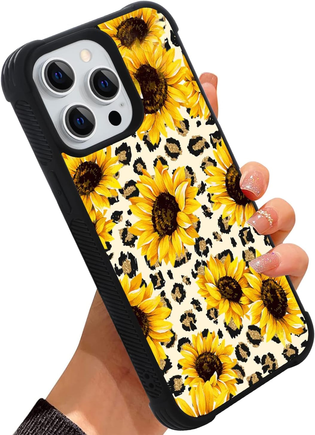 Wlxee Compatible with Iphone 12 Pro Max Case for Women Girls Leopard Sunflower Print Soft TPU Hard Back Shockproof Non-Slip Anti-Scratch Protective Durable Slim Cover Case for Iphone 12 Pro Max  Wlxee Iphone 14 Pro Case  