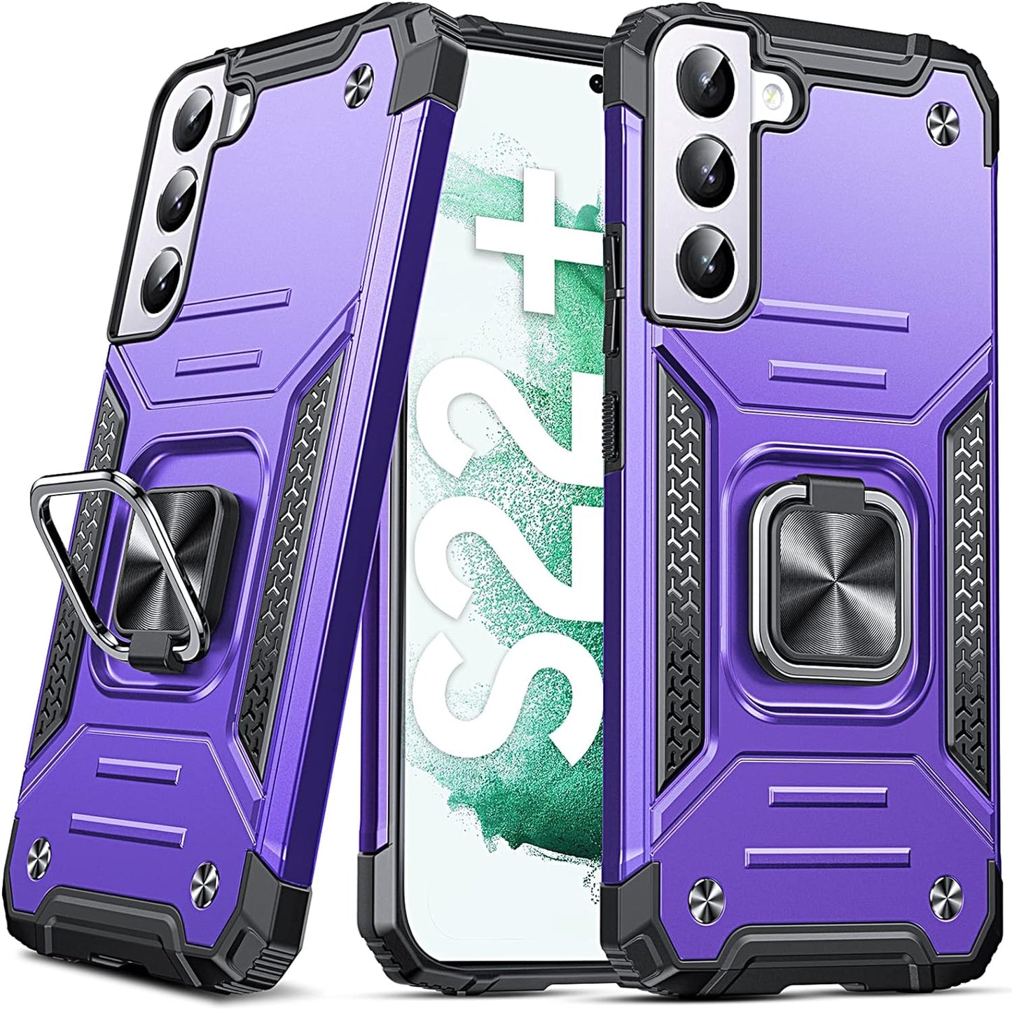 Anqrp Galaxy S22 plus Case, Military Grade Protective Phone Case Cover with Rotatable Metal Ring Kickstand [Support Magnet Mount] Compatible with Samsung Galaxy S22 Plus, Blue  Anqrp Purple  