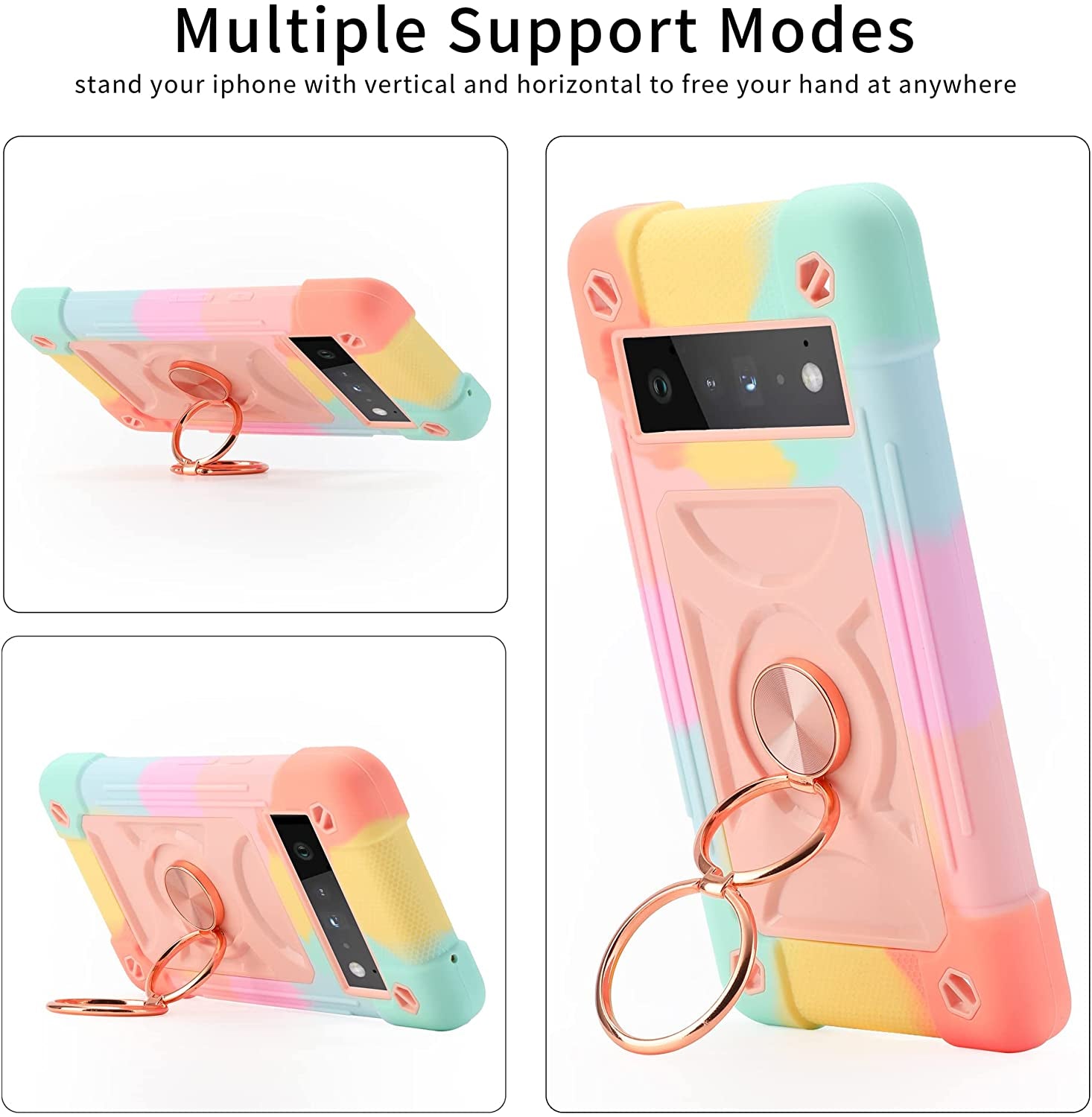 Eaycoul Compatible with Google Pixel 6 Pro Case with Ring Stand, Heavy-Duty Military Grade Shockproof Phone Cover with Magnetic Car Mount for Google Pixel 6 Pro (Rainbow Pink)  EayCoul   