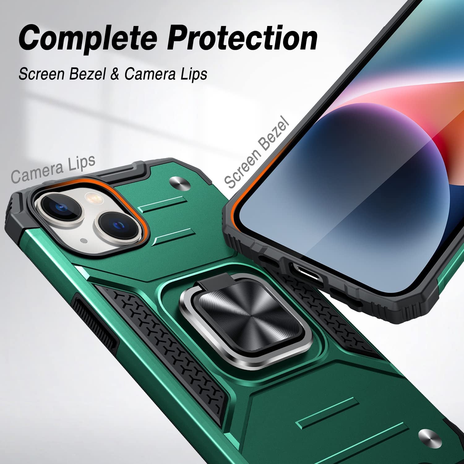 JAME for Iphone 14 Case with Screen Protector [2 PCS], Shockproof Bumper Case for Iphone 14 Case for Women & Men, Heavy-Duty Protection with Metal Ring Kickstand Case for Iphone 14, 6.1 Inch, Green  XJXIN   