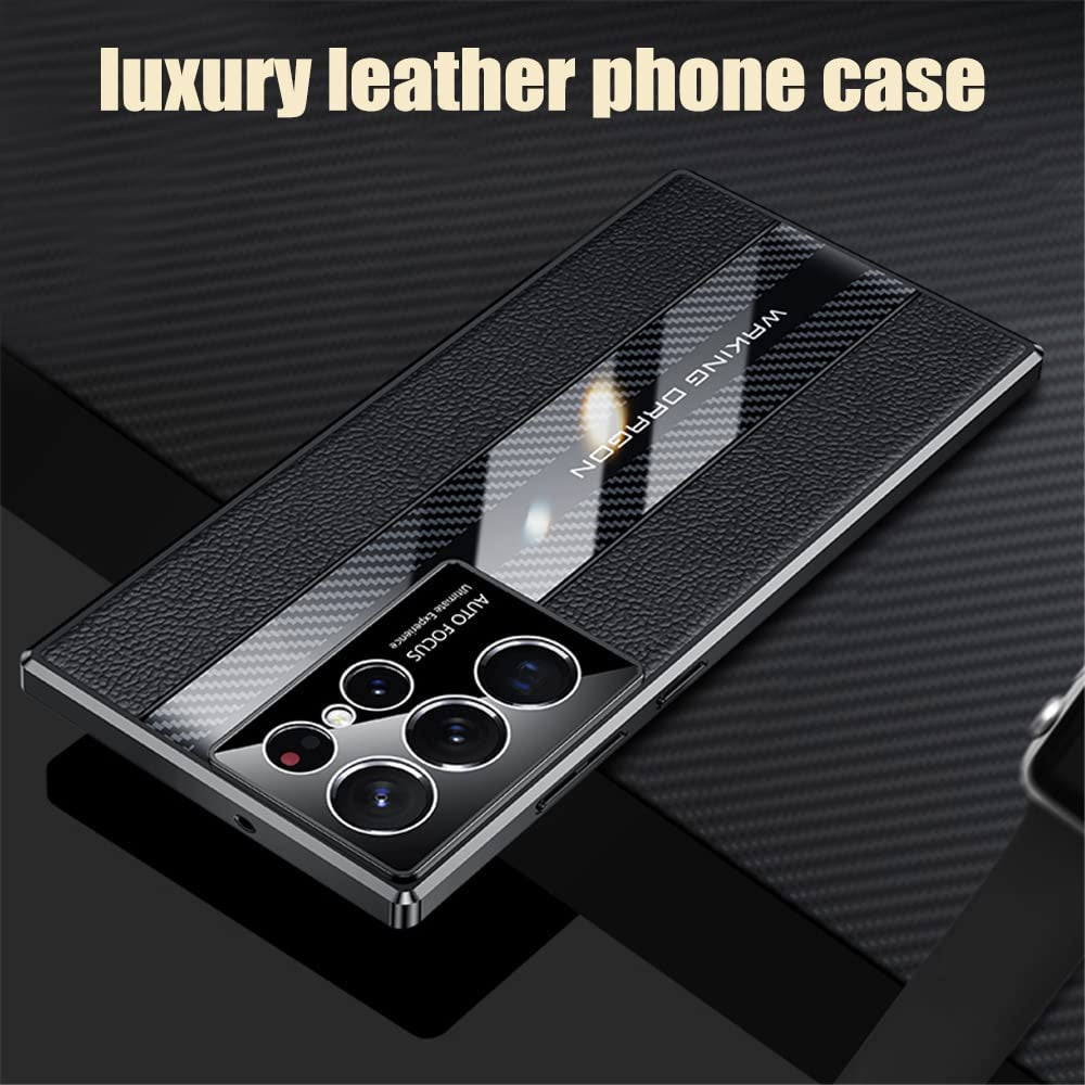 Lunivop for Samsung Galaxy S22 Ultra 5G 6.8 Inch Luxury Case TPU Carbon Fiber & Leather Back Cover Compatible with S22Ultra 2022 Camera Protection Shockproof Phone Case (S22 Ultra, Black)  Lunivop   