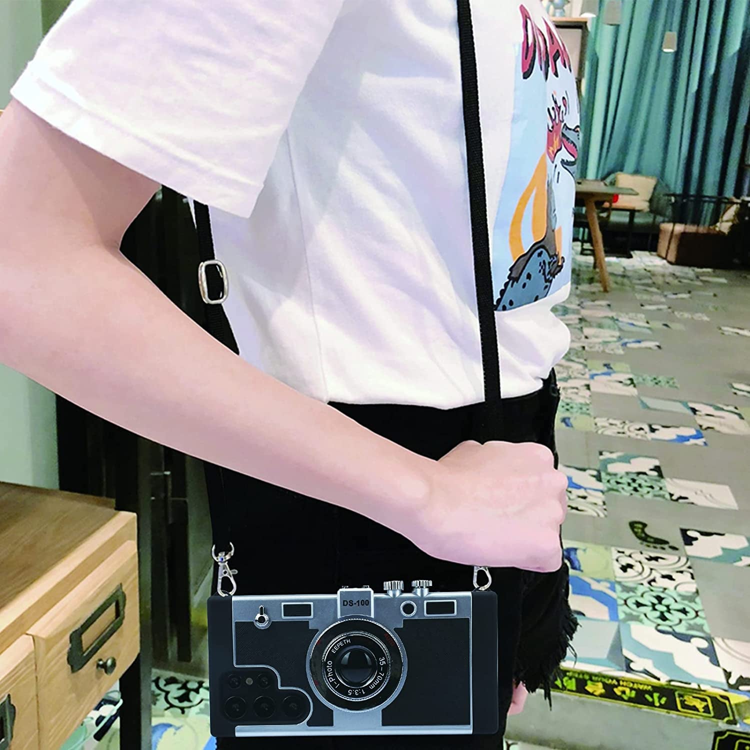 Awsaccy Emily in Paris Phone Case for Samsung Galaxy S22 Ultra 5G 6.8 Inch Camera Case Vintage Cover Cute 3D Cool Unique Design Silicone Case with Removable Neck Strap Lanyard for Girls Women Black  Awsaccy   