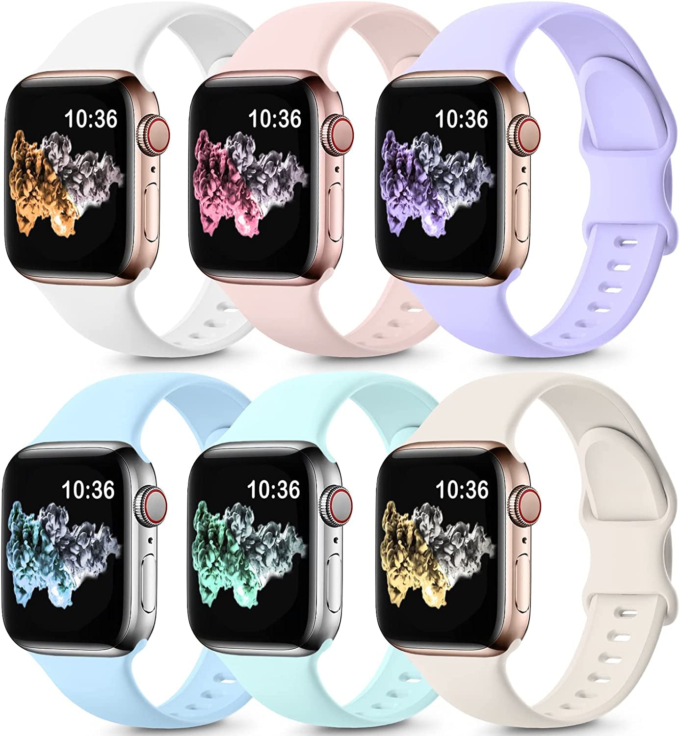 ZALAVER 6 Pack Bands Compatible with Apple Watch Band 38Mm 40Mm 41Mm 42Mm 44Mm 45Mm 49Mm Men Women, Soft Silicone Sport Strap for Iwatch Ultra Series 8 7 6 5 4 3 2 1 SE  ZALAVER   