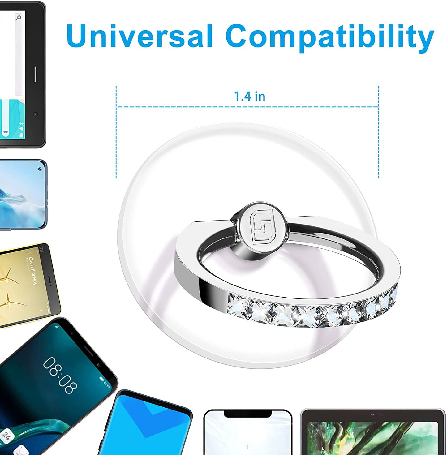 Transparent Phone Ring Holder 2 Pcs, Jsoerpay Clear Cell Phone Ring Holder with Diamond, Finger Grip 360°Rotation Compatible with Most of the Phones, Tablet and Case (Silver)  Jsoerpay   