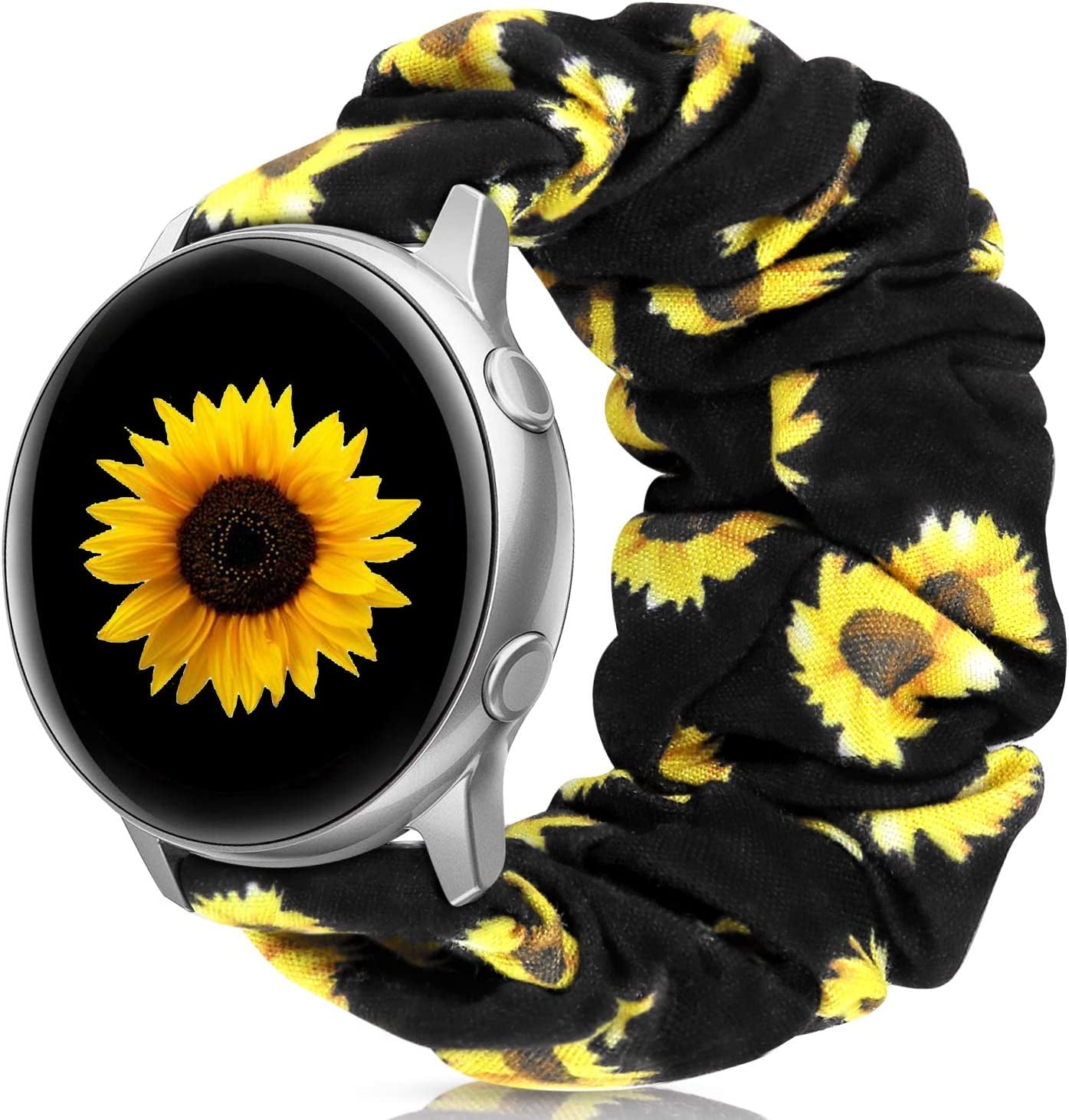 20Mm 22Mm Scrunchies Watch Bands, Cute Elastic Replacement Bands for Women with Quick Release Bar, Fabric Band for Samsung Galaxy Watch 4 5 Pro Galaxy Active, Active 2 40Mm 44Mm Watch Smartwatch Bla-S  ZSMJ C-Sunflower Small 