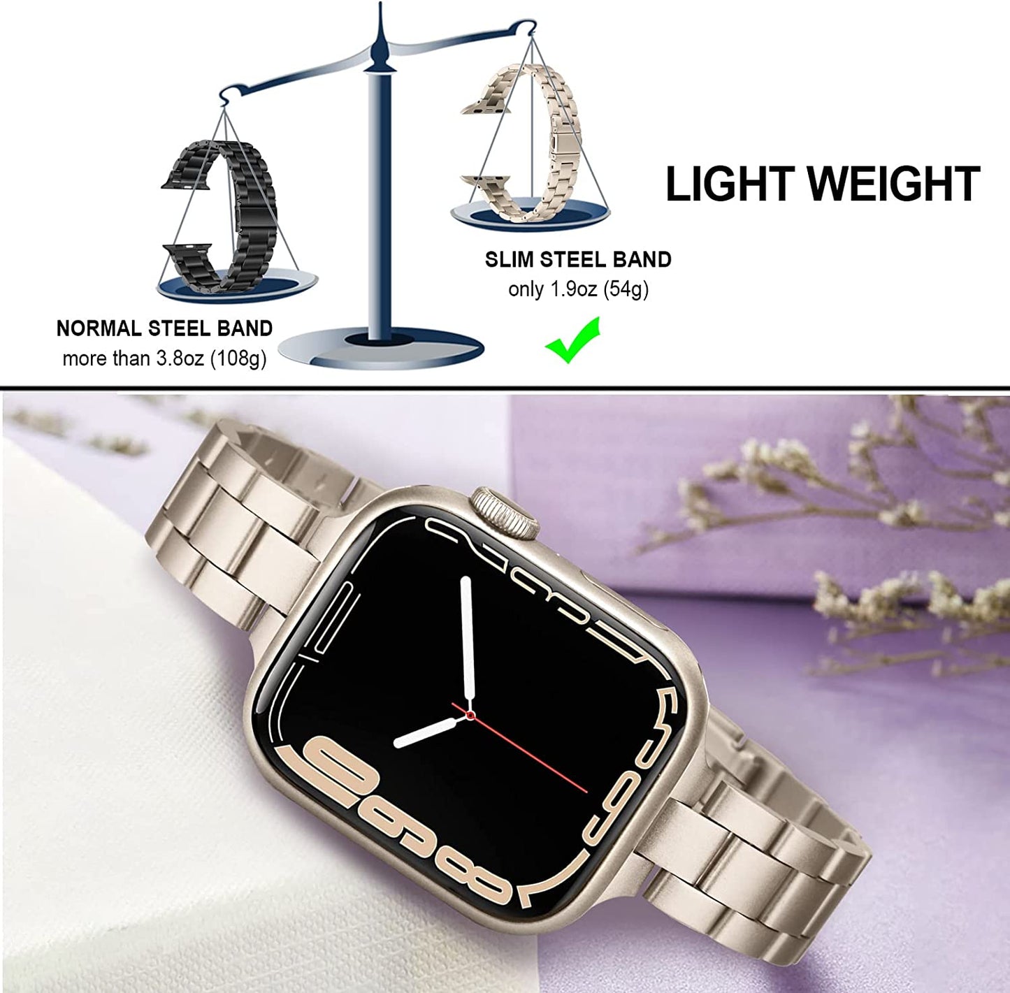 Trumirr Band for Apple Watch Series 8 7 41Mm Starlight Women, Slim Stainless Steel Watchband Feminine Strap Replacement for Iwatch SE Series 8 7 6 5 4 3 2 1 41Mm 40Mm 38Mm  TRUMiRR   