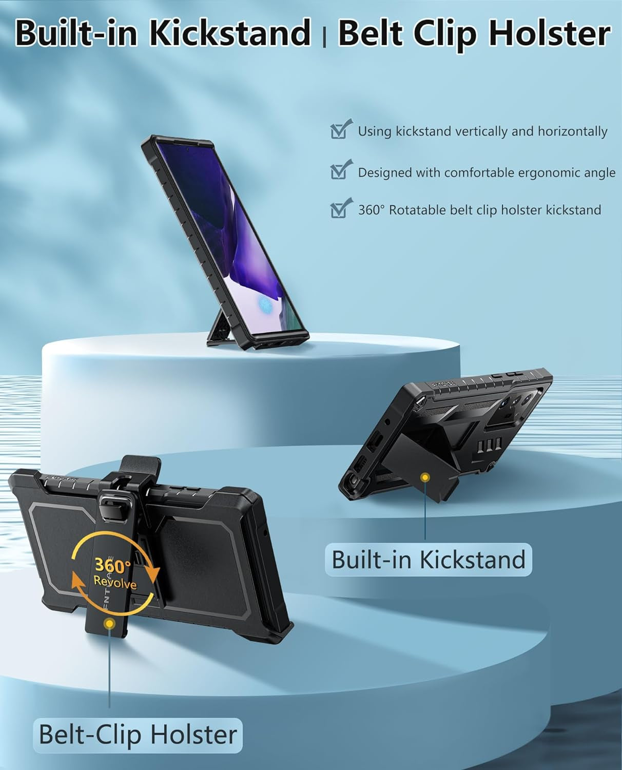 FNTCASE for Samsung Galaxy Note-20-Ultra Case: with Belt-Clip Holster & Built-In Screen Protector & Kickstand, Full-Body Dual Layer Rugged Heavy Duty Shockproof Protective Cell Phone Cover 5G-Black  FNTCASE   