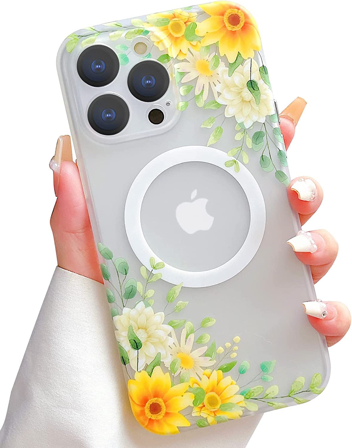 Yeddabox for Iphone 14 Pro Max Case Compatible with Magsafe, Floral Print Magnetic Translucent Matte Lens Camera Protection Flower Phone Case for Iphone 14 Pro Max for Women Girls - Pink  Yeddabox Yellow  