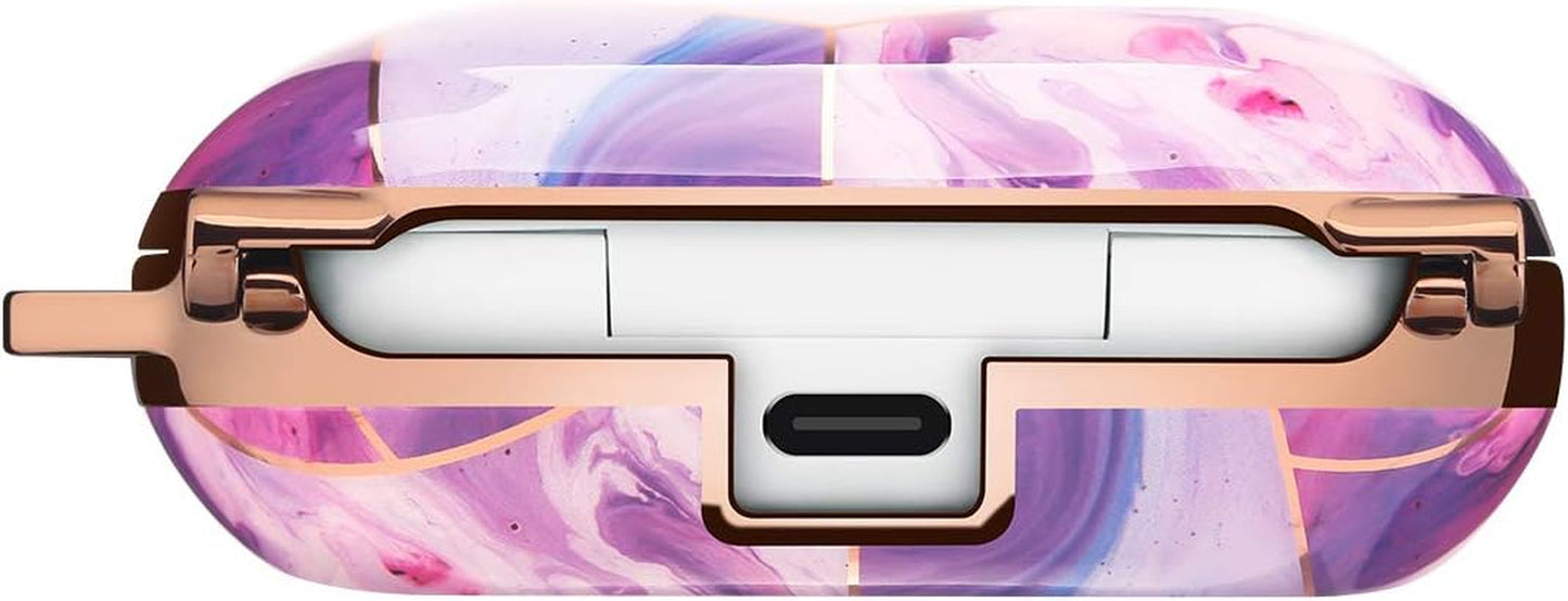 For Samsung Galaxy Buds/Buds Plus(Buds+) Case Luxury Plating Marble Pattern Painted Hard Cover Anti-Drop Shockproof Full-Body Protective Cover with Keychain (C)  AIOEN   