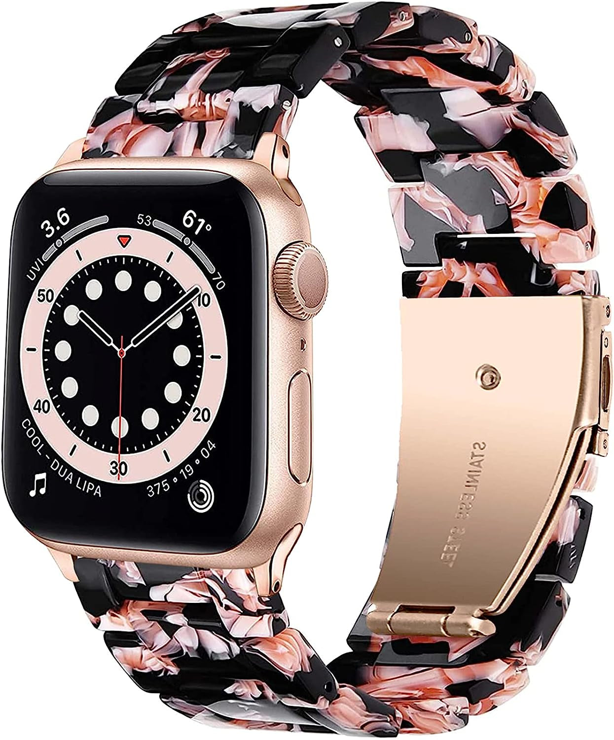NYENEIL Compatible with Apple Watch Band 38Mm 40Mm 41Mm 42Mm 44Mm 45Mm Ultra 49Mm for Iwatch SE Lightweight Resin Wristband Bracelet Strap Series 8 7 6 5 4 3 2 1 Mens Womens  NYENEIL black Pink flower 42MM/44MM/45MM/49MM 
