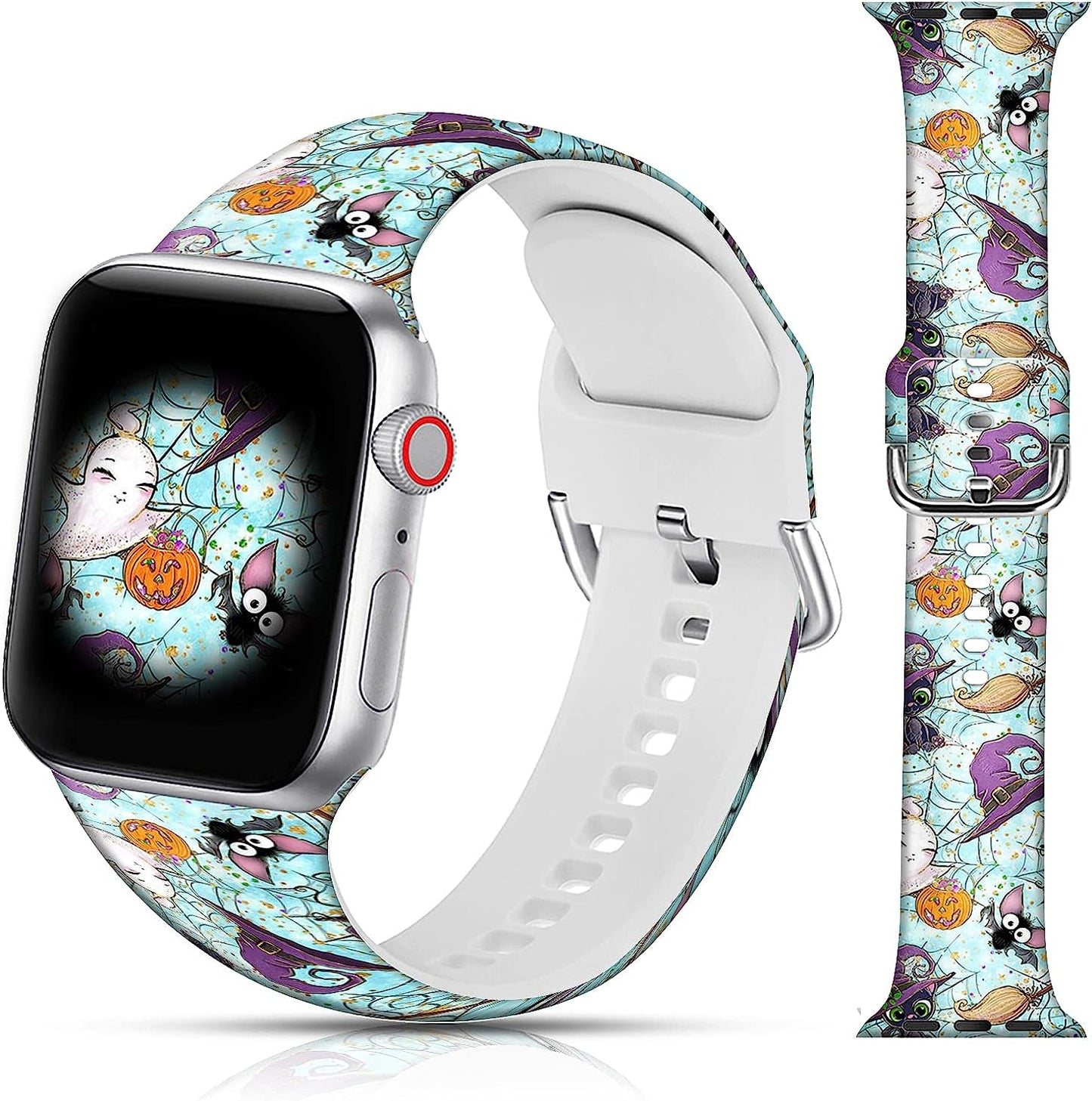 LAACO Silicone Sport Bands Compatible with Apple Watch 49Mm 45Mm 44Mm 42Mm 41Mm 40Mm 38Mm for Women Men Girls, Floral Design Replacment Strap for Iwatch SE Utral/Series 8/7/6/5/4/3/2/1  LAACO Halloween Witch Bats 38mm/40mm/41mm 