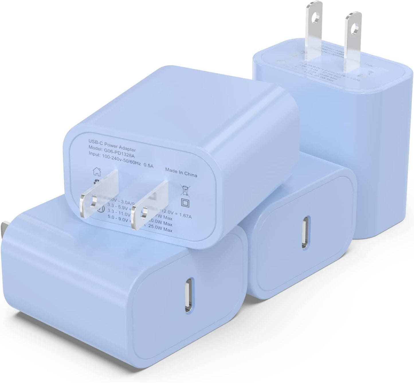 4Pack [Apple Mfi Certified] Iphone Fast Charger, Igenjun 20W USB C Charger Wall Charger Block with PD 3.0, Compact USB C Power Adapter for Iphone 14/14 Pro/13, Galaxy, Pixel, Airpods Pro-White  iGENJUN Sky Blue  