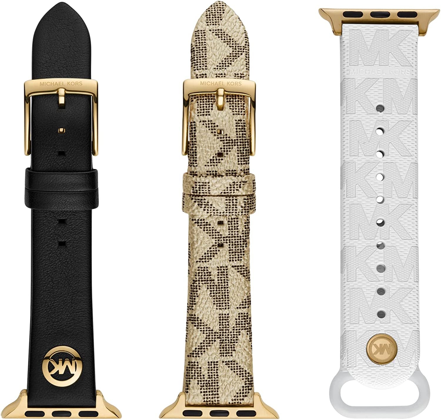 Michael Kors Interchangeable Watch Band Compatible with Your 38Mm/40Mm/41Mm Apple Watch- Leather or Silicone Bands for Apple Watch Series 8/7/6/5/4/3/2/1/SE  Michael Kors Gold & White Set  