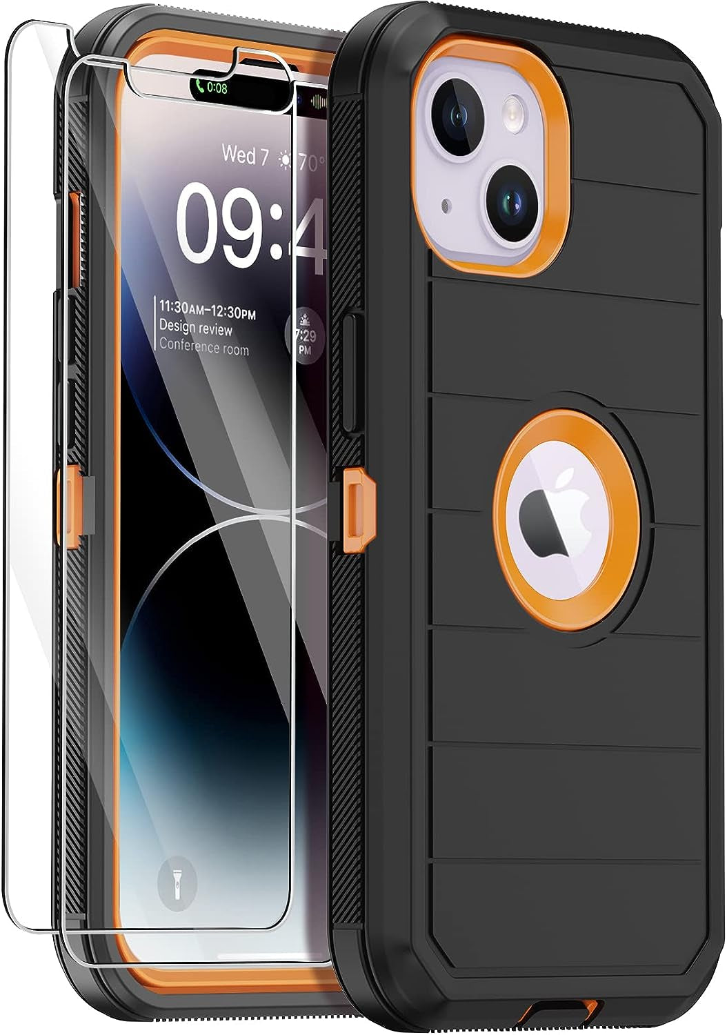 Annymall for Iphone 14 plus Case with 2 Screen Protector, Heavy Duty Drop Protection Shockproof Rugged 3-Layer Military Tough Durable Protective Cover for Apple Iphone 14 plus 6.7" (Black)  Annymall Black/Oranger  