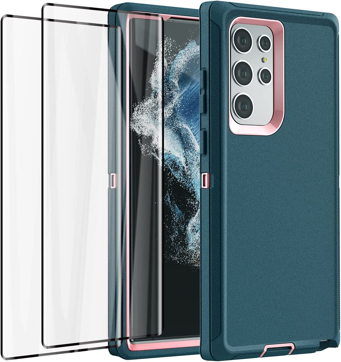 Aicase for Galaxy S22 Ultra Case with Screen Protector,Heavy Duty Drop Protection Full Body Rugged Shockproof/Dust Proof Military Protective Tough Durable Phone Cover for Samsung S22 Ultra 6.8“  AICase Green/Pink With Screen Protector  
