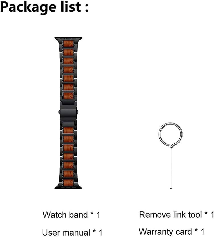 LDFAS Compatible for Apple Watch Band 45Mm 44Mm 42Mm, Natural Wood Red Sandalwood Stainless Steel Metal Strap for Iwatch Bands Compatible for Apple Watch SE, Apple Watch Series 7/6/5/4/3  LDFAS   