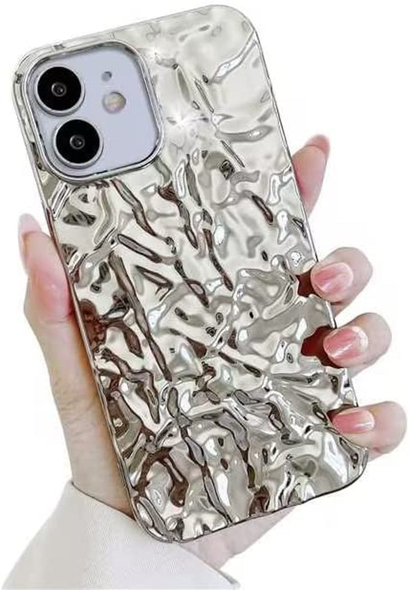 Yebowe Compatible with Iphone 13 Mini Case, Cute 3D Tin Foil Pleated Luxury Phone Cover for Women Girls Cool Bling Designer Soft Silicone Case for Iphone 13 Mini, Pink  Yebowe Silver Iphone 12 Mini 