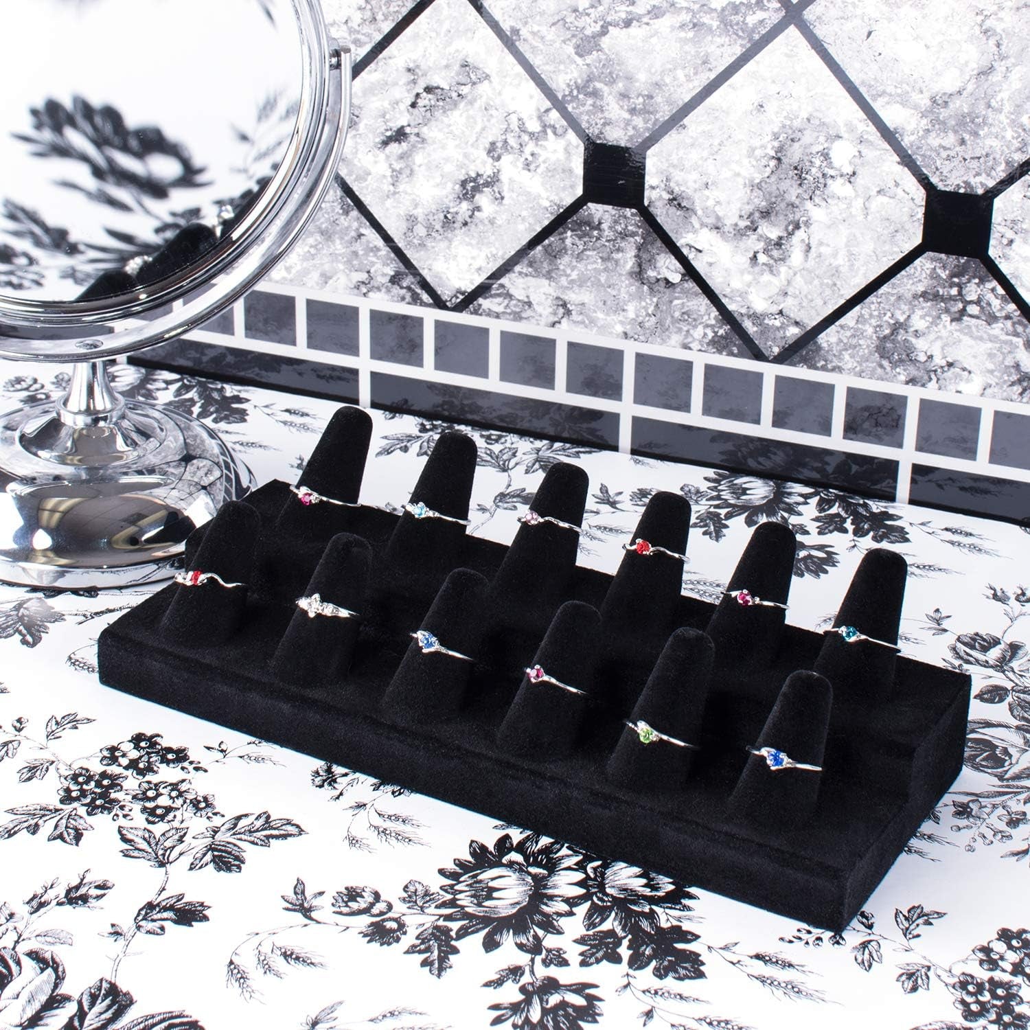 Super Z Outlet Black Velvet Finger Ring Counter Display Rack 12 Slots for Home Decoration, Organizing  Super Z Outlet   