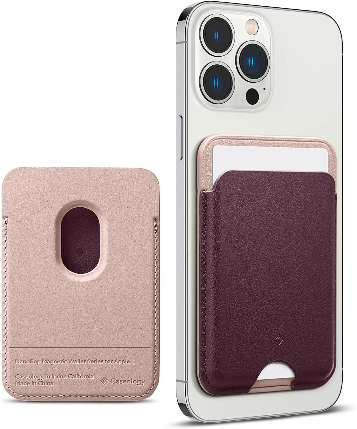 Caseology Nano Pop [Built-In Magnet] Vegan Leather Card Case Magnetic Card Holder Wallet Sleeve Designed for Magsafe for Iphone 14 Series for Iphone 13 Series for Iphone 12 Series - AVO Green  Spigen Burgundy Bean  