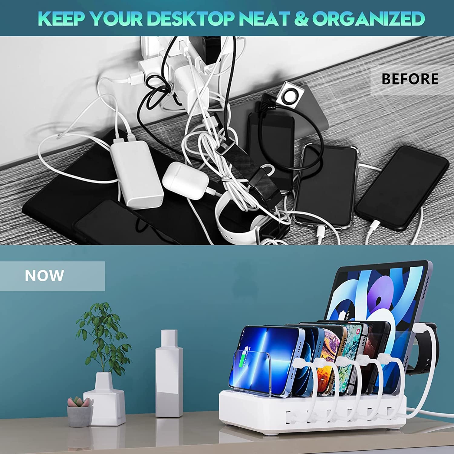 Charging Station for Multiple Devices,60W 12A 6 Port USB Charging Station Organizer with 7 Mixed Cables and Iwatch Charger Holder,Compatible with Cellphone,Tablet, Kindle, Iphone Ipad and More  Chongqing Huixian shangmao youxiangongsi   