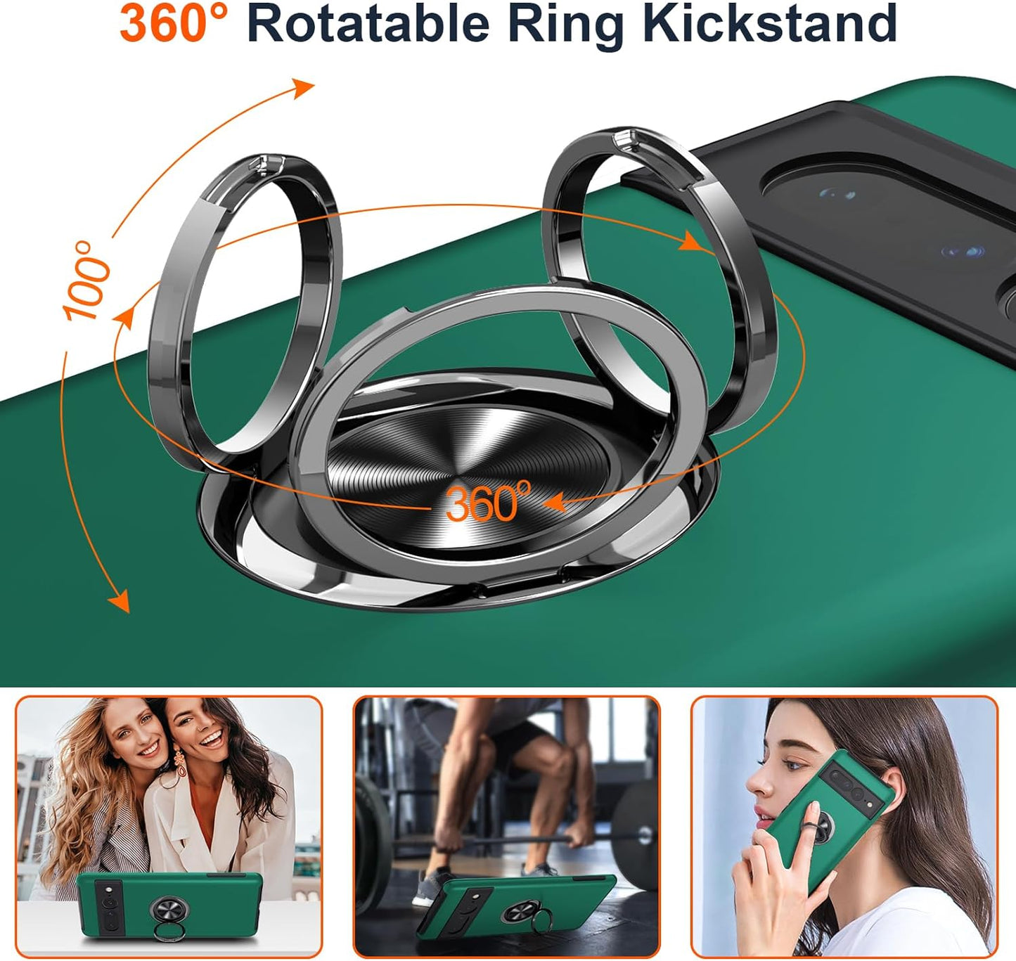 JAME for Google Pixel 7 Pro Case, Slim Fit Case for Pixel 7 Pro with Invisible Ring Kickstand, [Military Grade Drop Tested] Dual Layer Shockproof Protective Phone Case for Pixel 7 Pro 6.7", Green  JAME   