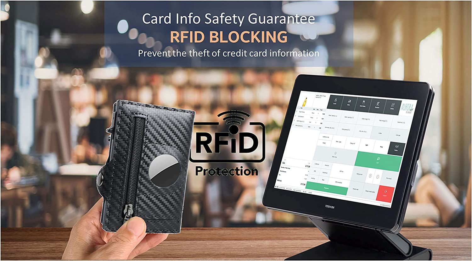 Airtag Wallet Genuine Premium Leather Credit Card Money Holder Airtag Cover Air Tag Case Automatic Pop up Wallet Aluminum Slim Pocket Bifold (Carbon Fiber)  Generic   