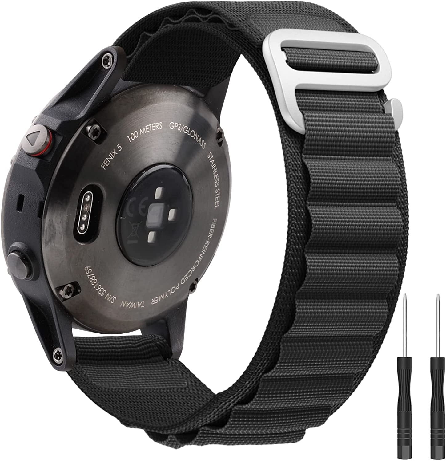 Blackpro Alpine Loop Nylon Strap Compatible Garmin Fenix 6/Fenix 6X Pro/Fenix 5 Watch Band,22Mm Sport Nylon Replacement Watch Bands for Garmin Fenix 6 Pro/Sapphire.  BlackPro Black  