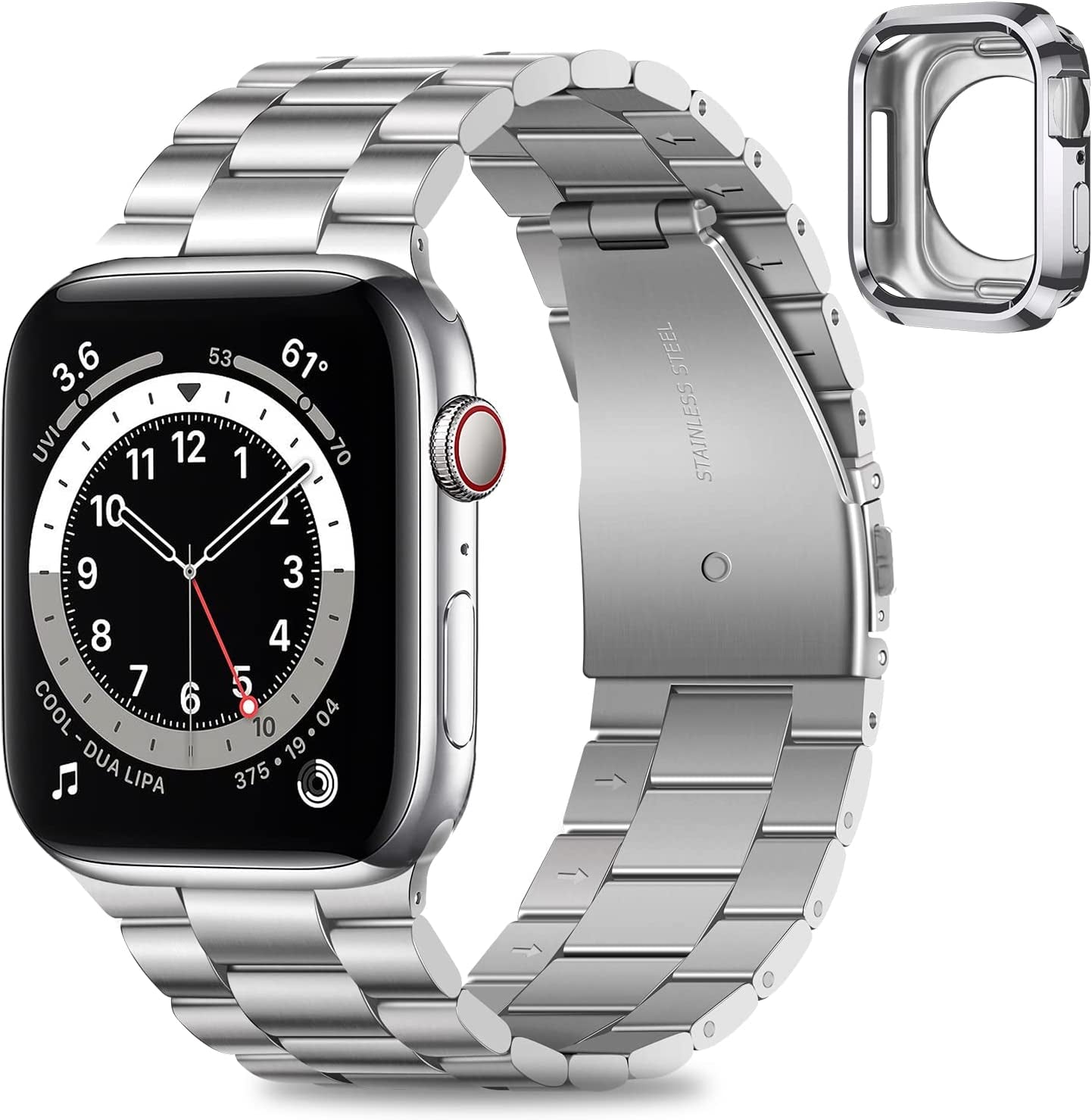 HITZEE Compatible with Apple Watch Band 49Mm Ultra Business Stainless Steel Metal Strap Men Women Link Bands with Case Compatible for Apple Watch Ultra, 49Mm Gold  HITZEE Silver 42mm/44mm/45mm 