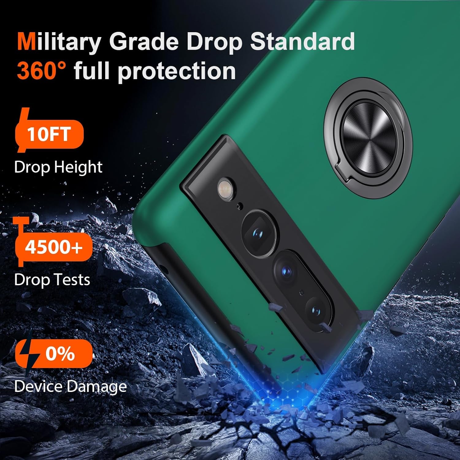 JAME for Google Pixel 7 Pro Case, Slim Fit Case for Pixel 7 Pro with Invisible Ring Kickstand, [Military Grade Drop Tested] Dual Layer Shockproof Protective Phone Case for Pixel 7 Pro 6.7", Green  JAME   