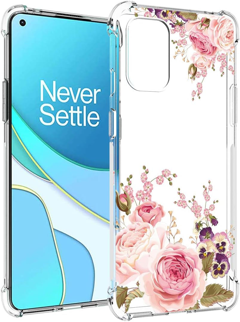 Ueokeird Phone Case for Oneplus 8T 5G (2020), Oneplus 8T Case Girls Women, Slim Shockproof Clear Floral Pattern Soft Flexible TPU Protective Cover for Oneplus 8T (Rose Flower)  Ueokeird   