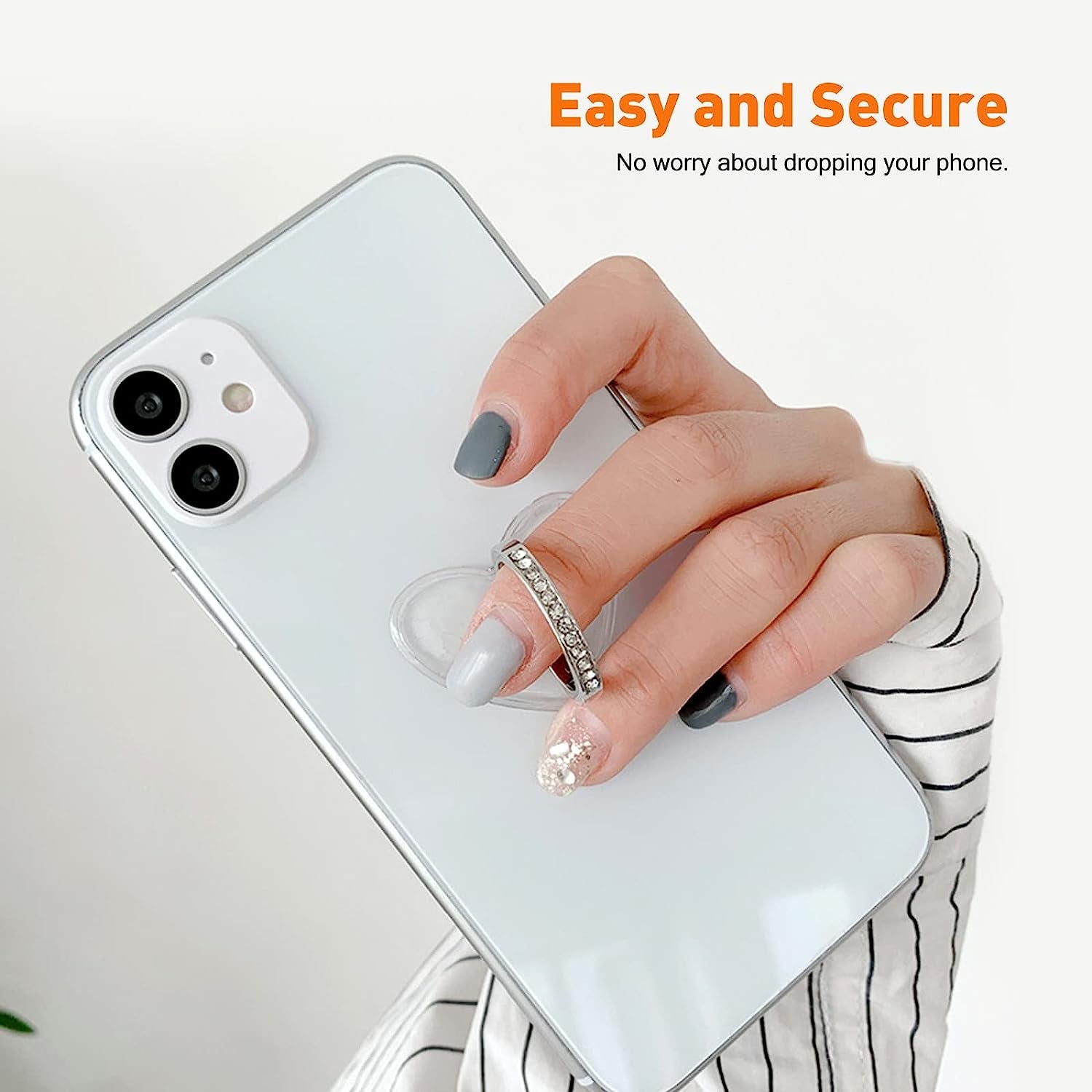 [2 Pack] Transparent Love Heart Shape Diamond Setting Cell Phone Ring Holder Stand,360 Degree Rotation and 180 Degree Adjustable Finger Ring Kickstand with Polished Electroplated Phone Grip  Wansurs   