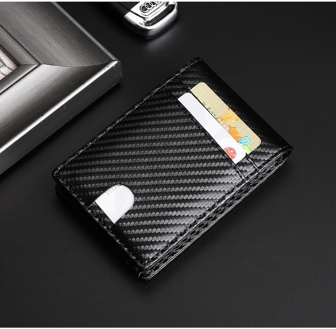 WOWOLAY Carbon Fiber Front Pocket Wallet for Men Bi-Fold RFID Blocking Leather Money Card Holder Ideal Men'S Wallet Compatible with Airtag W - 7017  WOWOLAY   