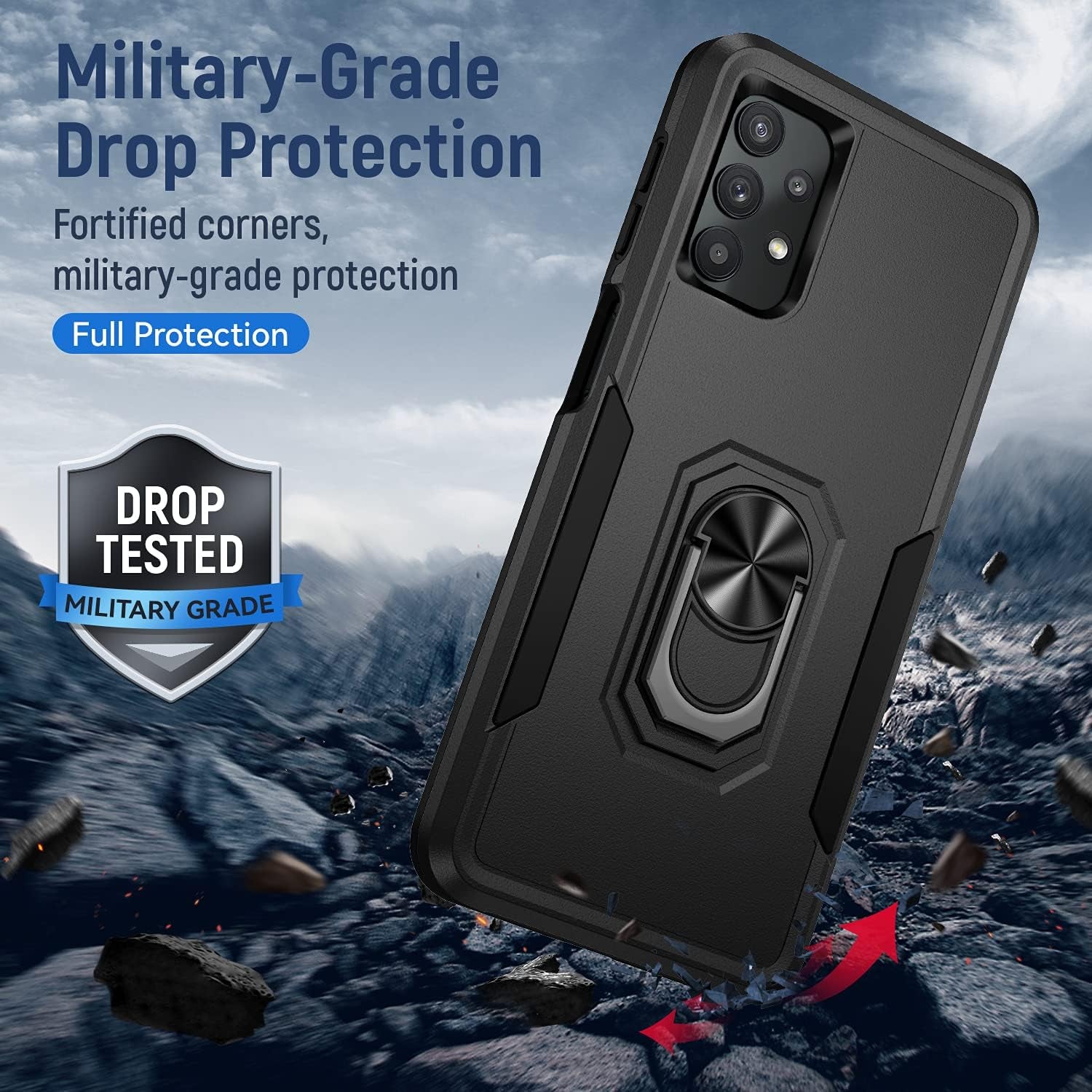Niopiee for Galaxy A32 5G Case Heavy Duty Shockproof Armor Case Hybrid Rugged Protective Phone Cover for Samsung A32 Full Body Anti-Scratch Magnetic Kickstand with Glass Screen Protector Black  NIOPIEE   