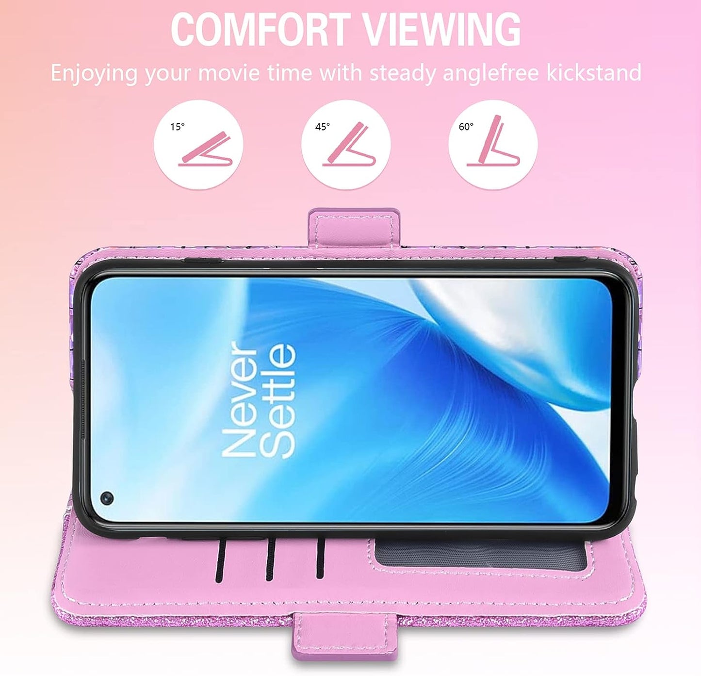 Asuwish Phone Case for Oneplus Nord N200 5G Wallet Cover with Screen Protector and Flip Card Holder Bling Glitter Stand Cell One plus N 200 G5 1 plus 200N 1Plus One+ 1+ N2005G 2021 Women Girls Pink  Asuwish   