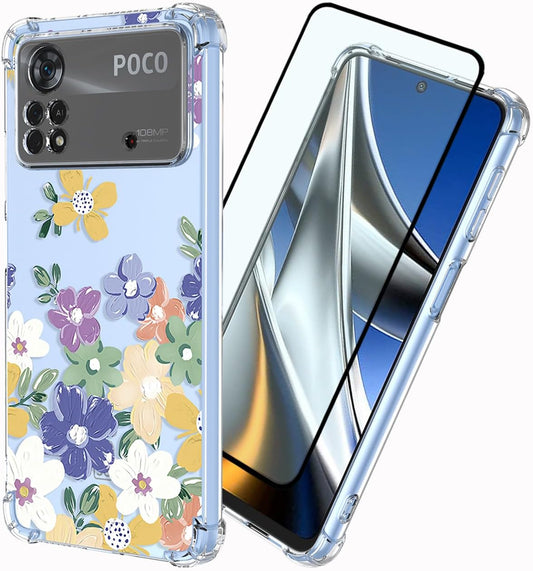DFTCVBN Phone Case for Xiaomi Poco X4 Pro 5G Case, 2201116PG Case with Screen Protector Clear Colorful Floral for Girls Women Shockproof TPU Phone Cover for Xiaomi Poco X4 Pro 5G Oil Painting Flowers  DFTCVBN   