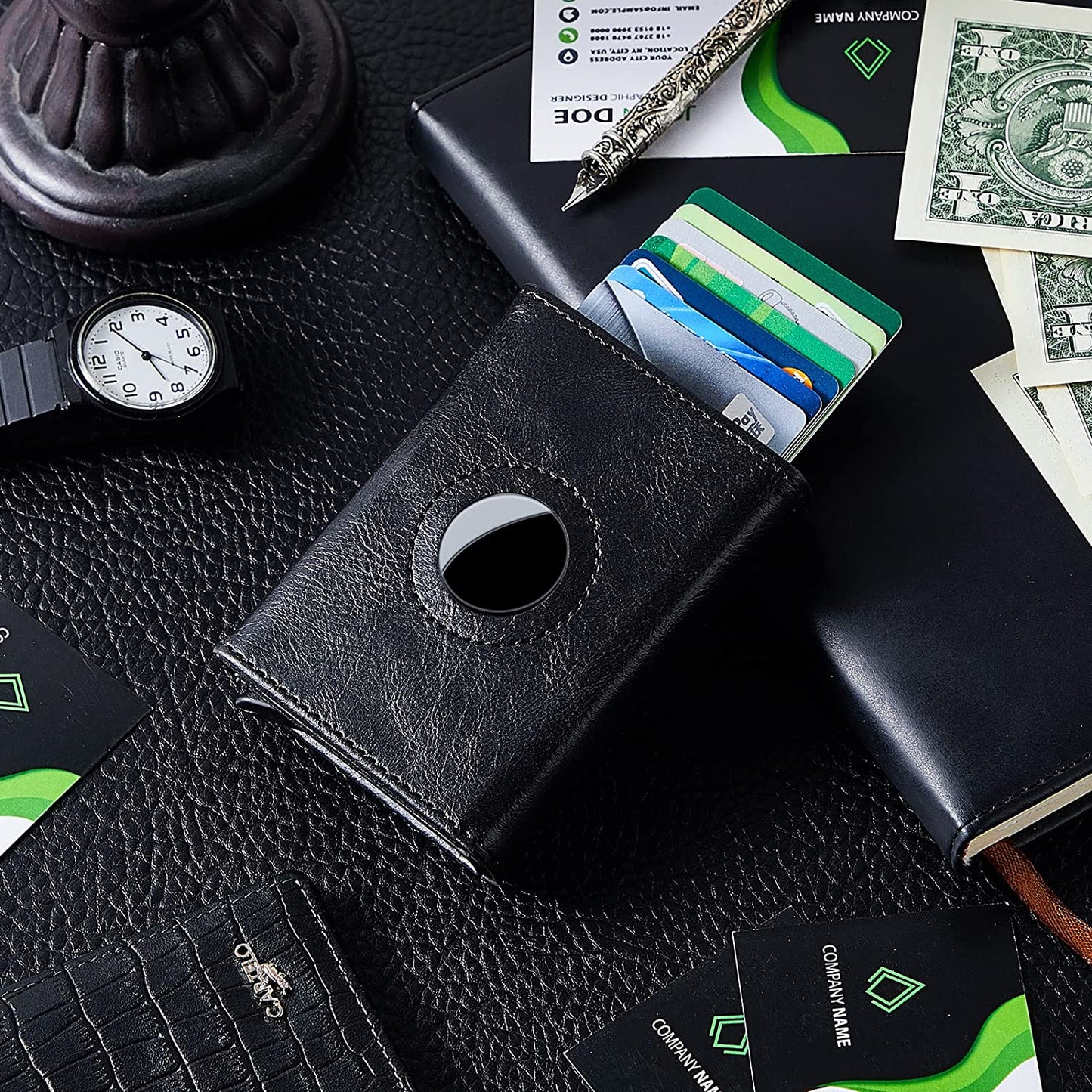 Weewooday Slim Wallet Compatible with Airtag Wallet Card Case Multifunctional Trifold Wallet Credit Card Holder Magnetic Men Wallet Automatic Popup Mini Aluminum Wallet for Men Women Gift (Black)  Weewooday   