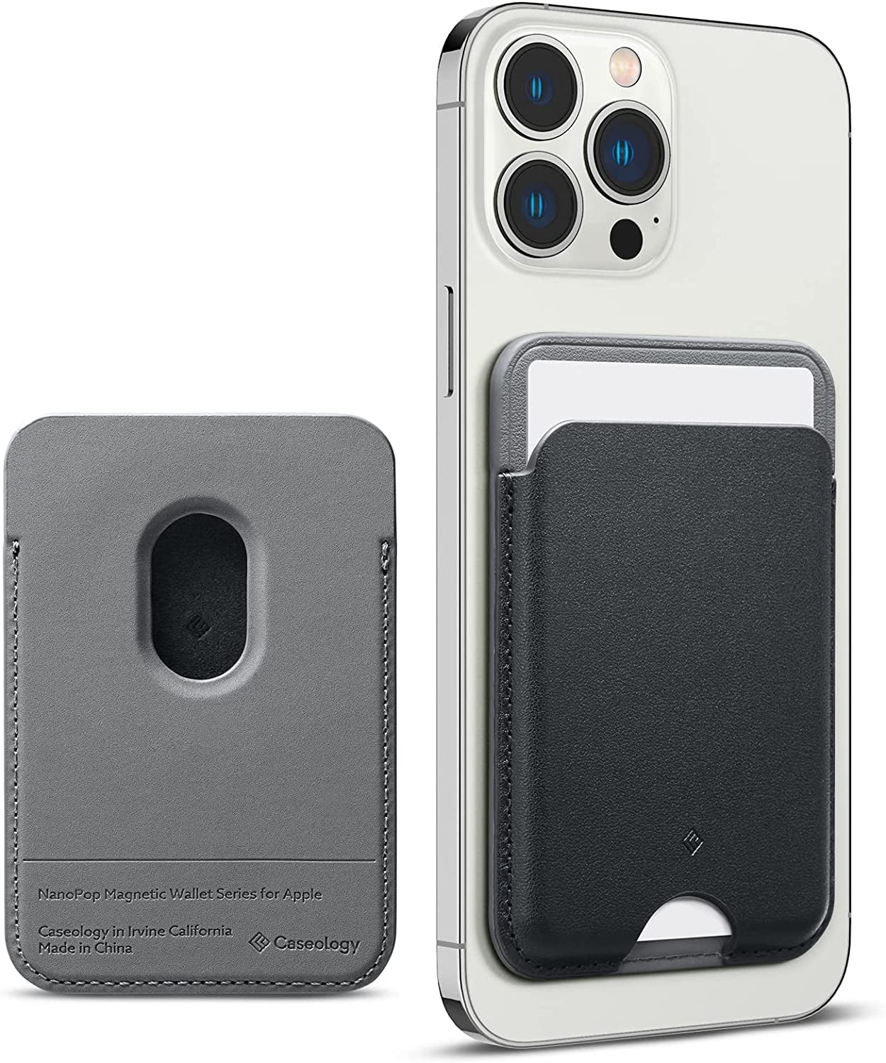 Caseology Nano Pop [Built-In Magnet] Vegan Leather Card Case Magnetic Card Holder Wallet Sleeve Designed for Magsafe for Iphone 14 Series for Iphone 13 Series for Iphone 12 Series - AVO Green  Spigen Black Sesame  