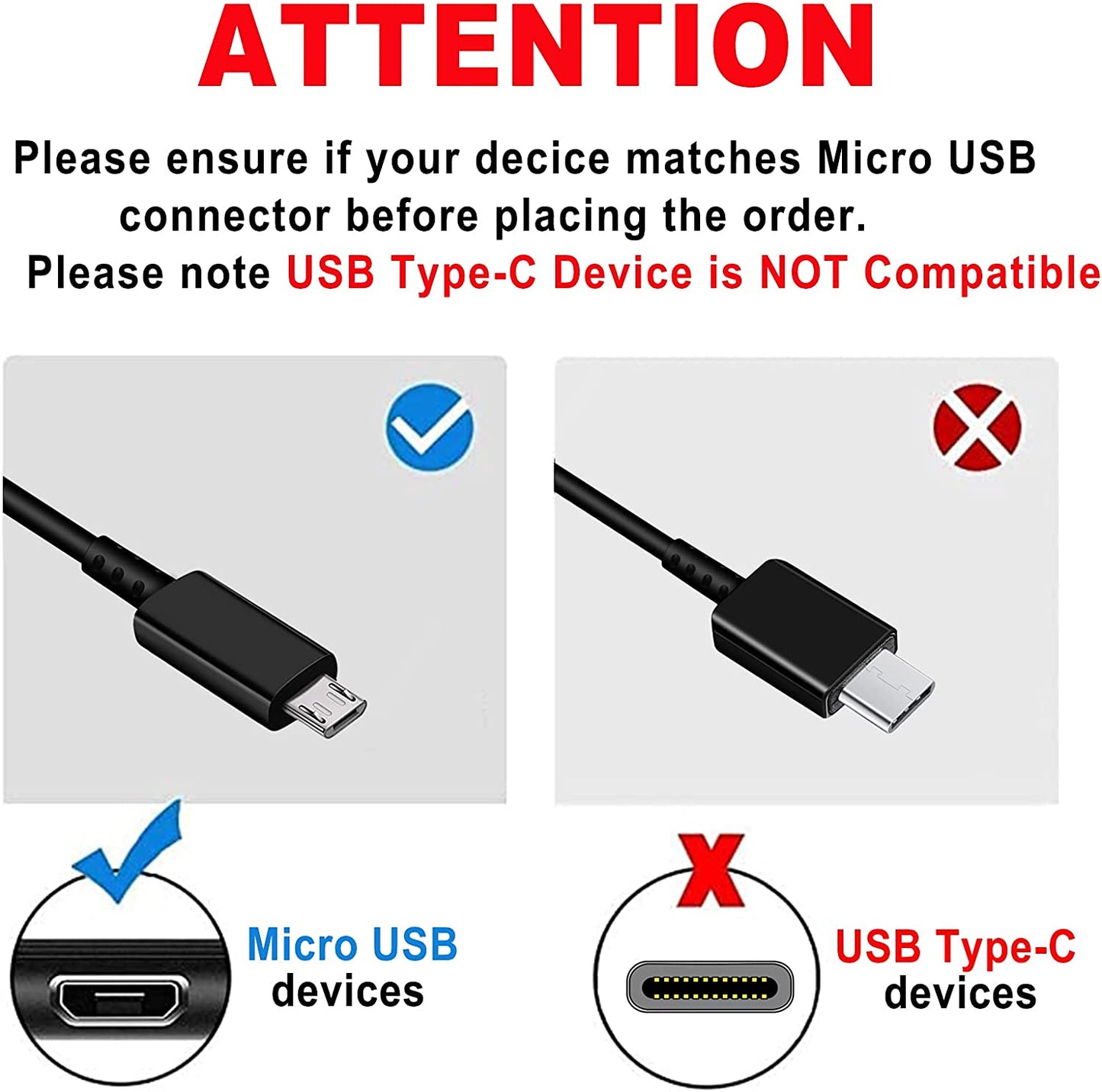 Adaptive Fast Charger Kit Compatible with Samsung Galaxy S7/S7 Edge S6 /S6 Edge/ Note5/4 S4/S3 S2 J7 J7V J5 J3 J3V J2/G3 G4 K20/ Moto E4 E5, USB Wall Charger and 5FT Micro USB Cable (2 Pack, Black)  Shenzhen Siyuanda Ke Ji You Xian Gong Si   