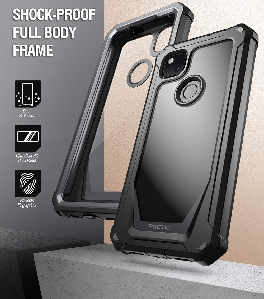 Poetic Guardian Series for Google Pixel 4A 5.8 Inch (2020) Case, Full-Body Hybrid Shockproof Bumper Cover with Built-In-Screen Protector, Black/Clear  Poetic   