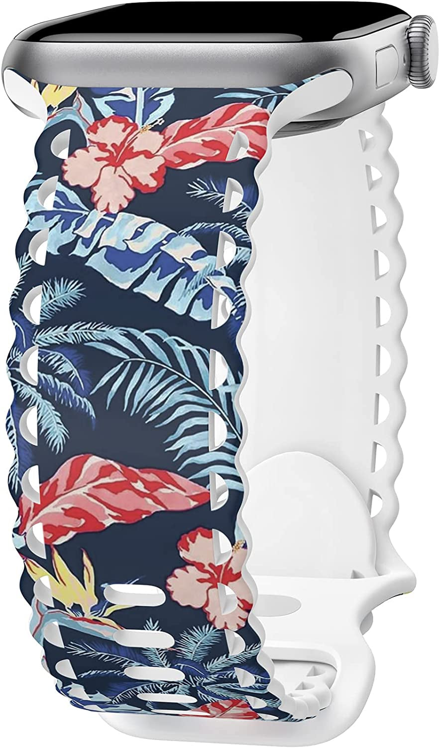 Upfurmach Compatible with Apple Watch Band 41Mm 40Mm 38Mm 49Mm 45Mm 44Mm 42Mm Women Girl, Rose Floral Print Lace Hollow-Out Soft Silicone Sport Bands for Iwatch Ultra SE Series 8 7 6 5 4 3 2 1, Rosb-38  UpfurMach C-Blue Rainforest 41mm/40mm/38mm 
