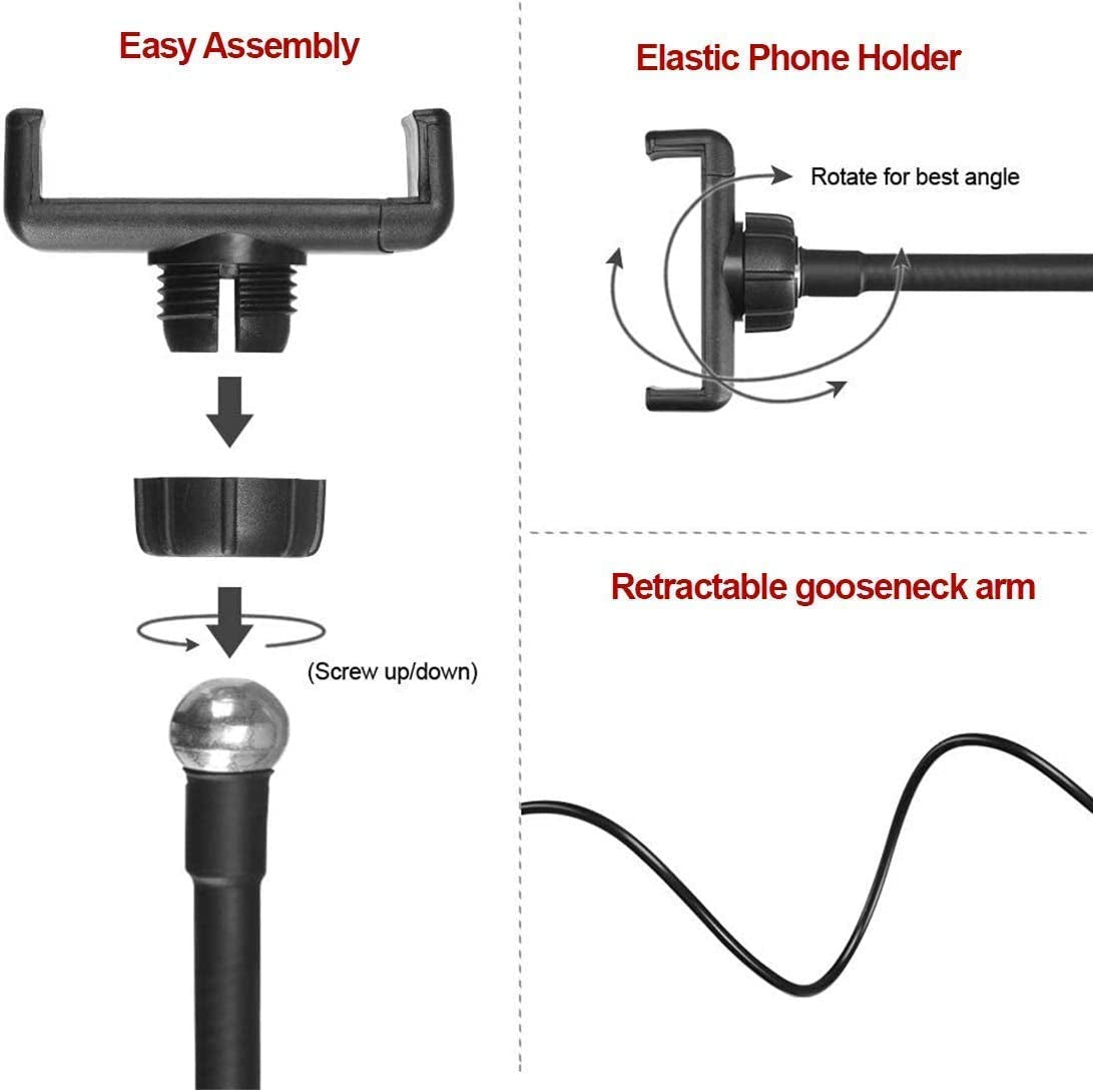 Aggels 3.5" LED Ring Light with Stand, Phone Holder, C-Clamp. Selfie Halo Light for Photography/Makeup/Streaming/Tiktok, Gooseneck 360° Rotation, 33 LED Levels, Compatible Ios & Android  AGG   