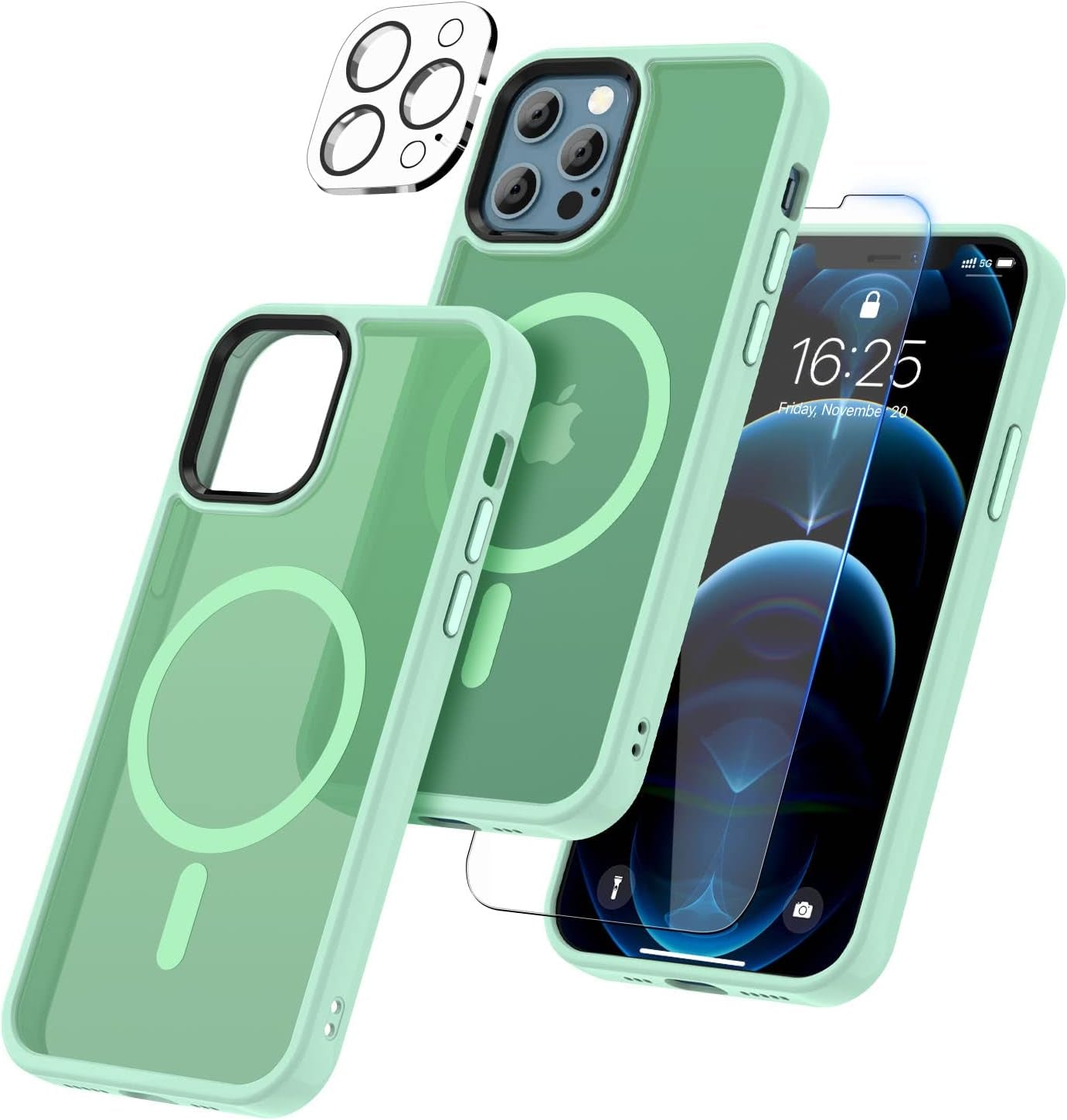 BOTOER 5 in 1 for Iphone 12 /Iphone 12 Pro Case,With 2 Pack Screen Protector + 2 Pack Camera Lens Protector, Ultra Thin Scratch Resistant Drop Mag-Safe Phone ,Blue  BOTOER   