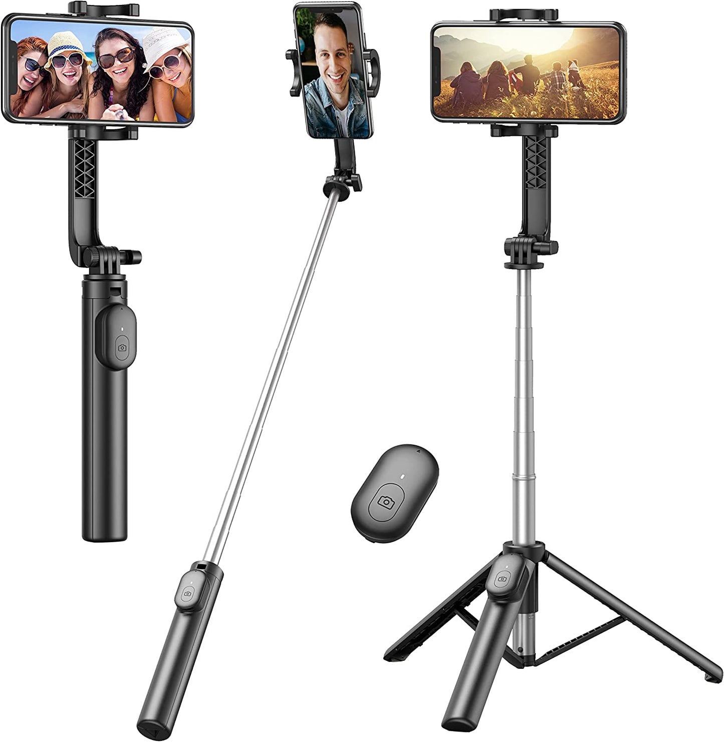Selfie Stick, Extendable Selfie Stick Tripod with Wireless Remote, Portable Phone Tripod Stand for Group Selfie/Live Streaming/Video Recording Compatible with All Cellphone, Compact Size & Lightweight  Erligpowht   