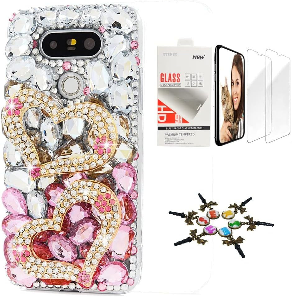 STENES Bling Case Compatible with LG G6 / LG G6 plus - Stylish - 3D Handmade [Sparkle Series] Butterfly Mermaid Design Cover with Screen Protector [2 Pack] - Colorful  STENES Sweet Pretty Heart / Pink Design For Lg V35 Tinq 