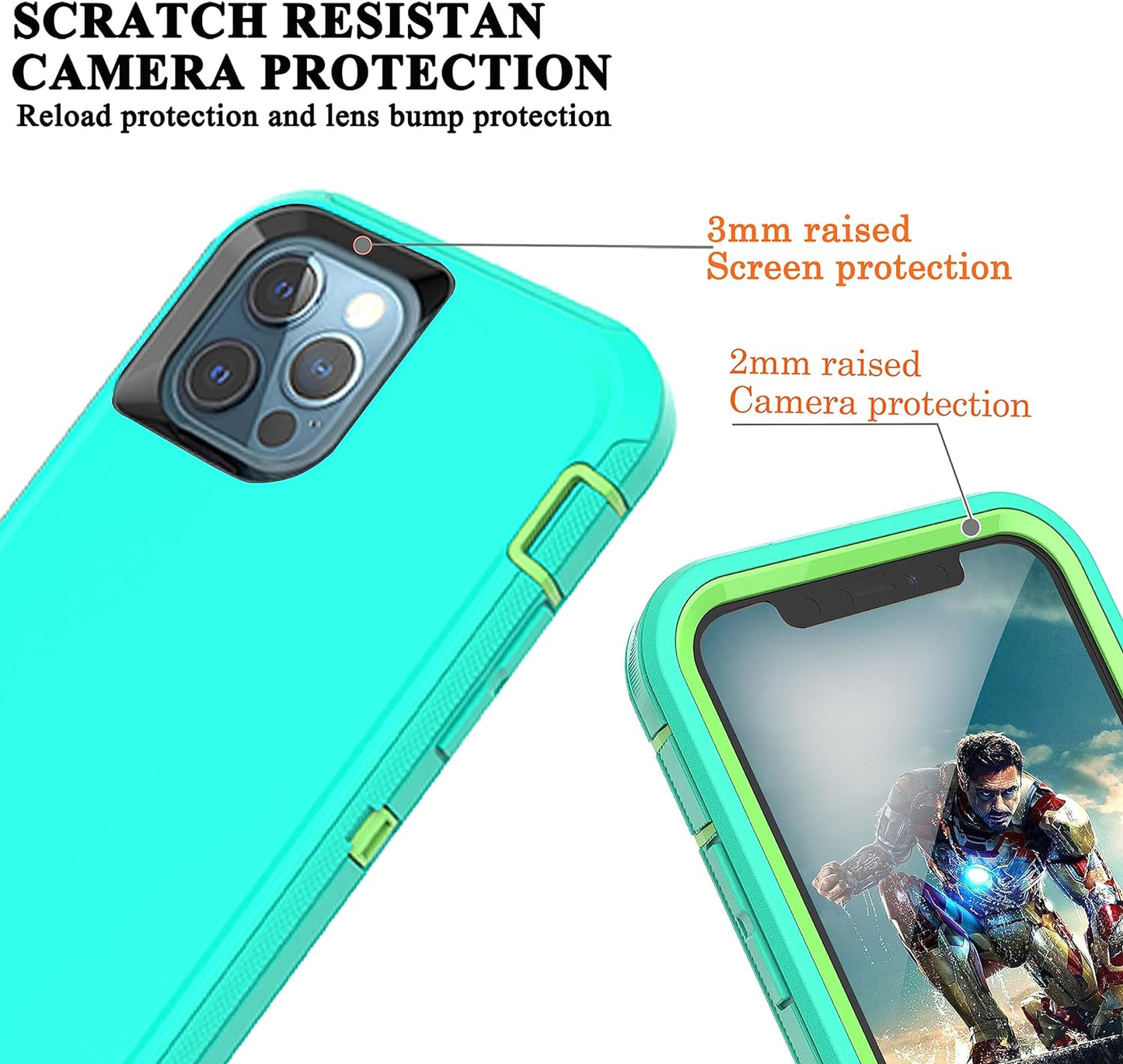 Ymhxcy for Iphone 11 Pro Case Shockproof Dropproof Dust-Proof Drop Proof 3-Layer Durable Phone Case Heavy Duty Protection Phone Case Cover for Apple Iphone 11 Pro 5.8“ Aqua Blue and Lime Green  YmhxcY   