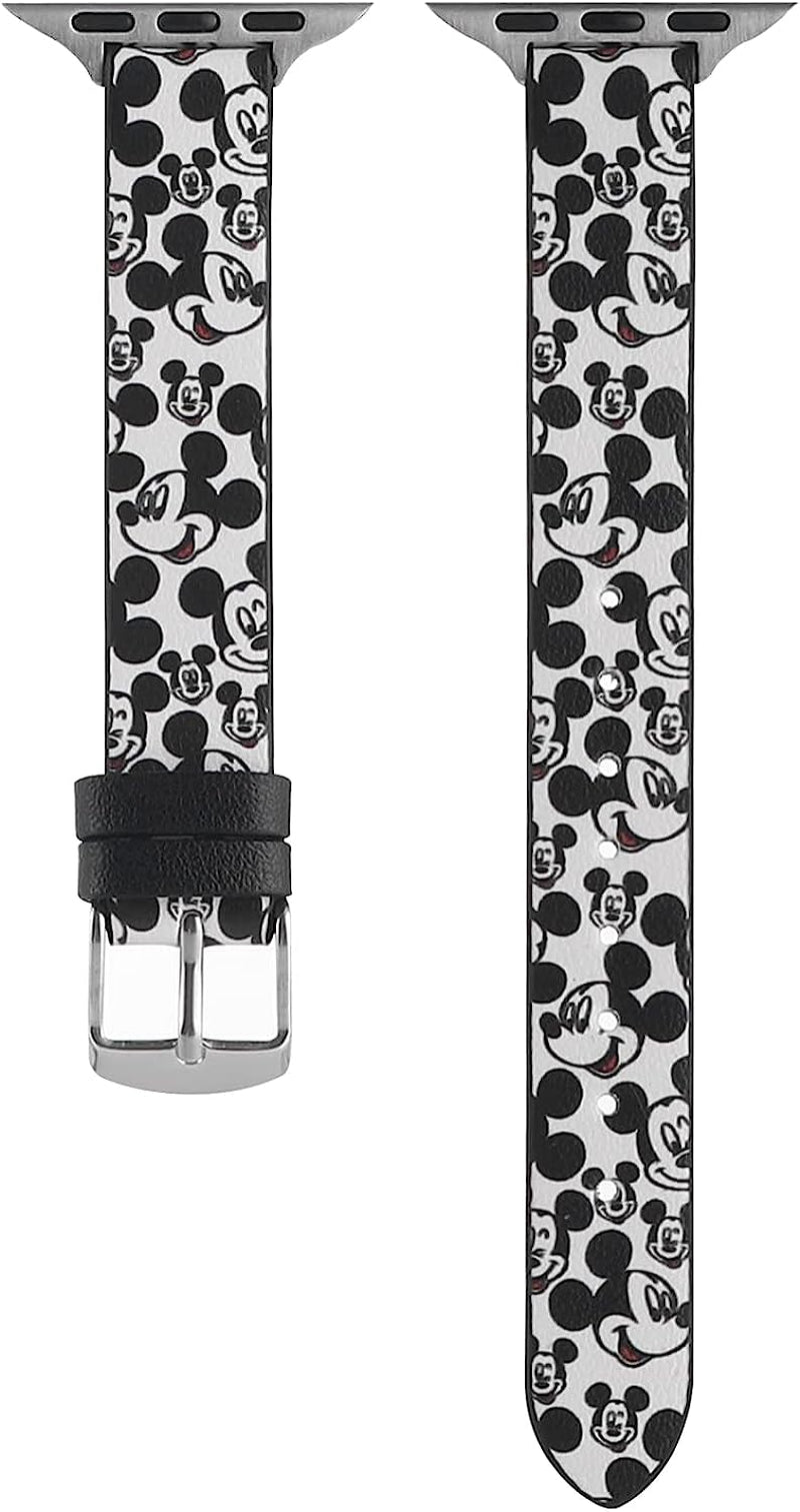 Slim Leather Watchband Strap Cute Cartoon Wristbands Narrow Bracelet Compatible with Apple Watch Series 8 7 6 5 4 3 2 1 SE Ultra  Clatune White/Black 49mm/45mm/44mm/42mm 