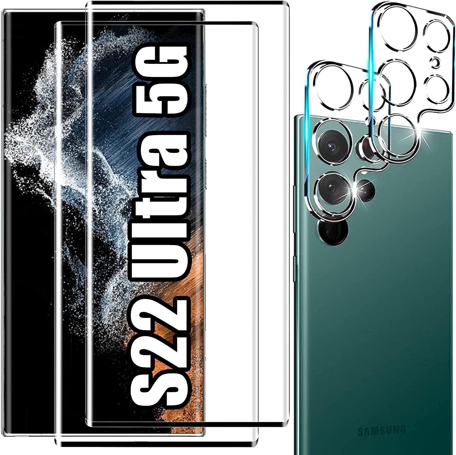 Letosan 3 Pack Galaxy S22 Ultra Screen Protector, HD Clear Tempered Glass, Fingerprint Unlock, 3D Curved, Scratch Resistant, Bubble-Free for Samsung Galaxy S22 Ultra 5G Glass Screen Protector  letosan S22 Ultra--6.8Inch  