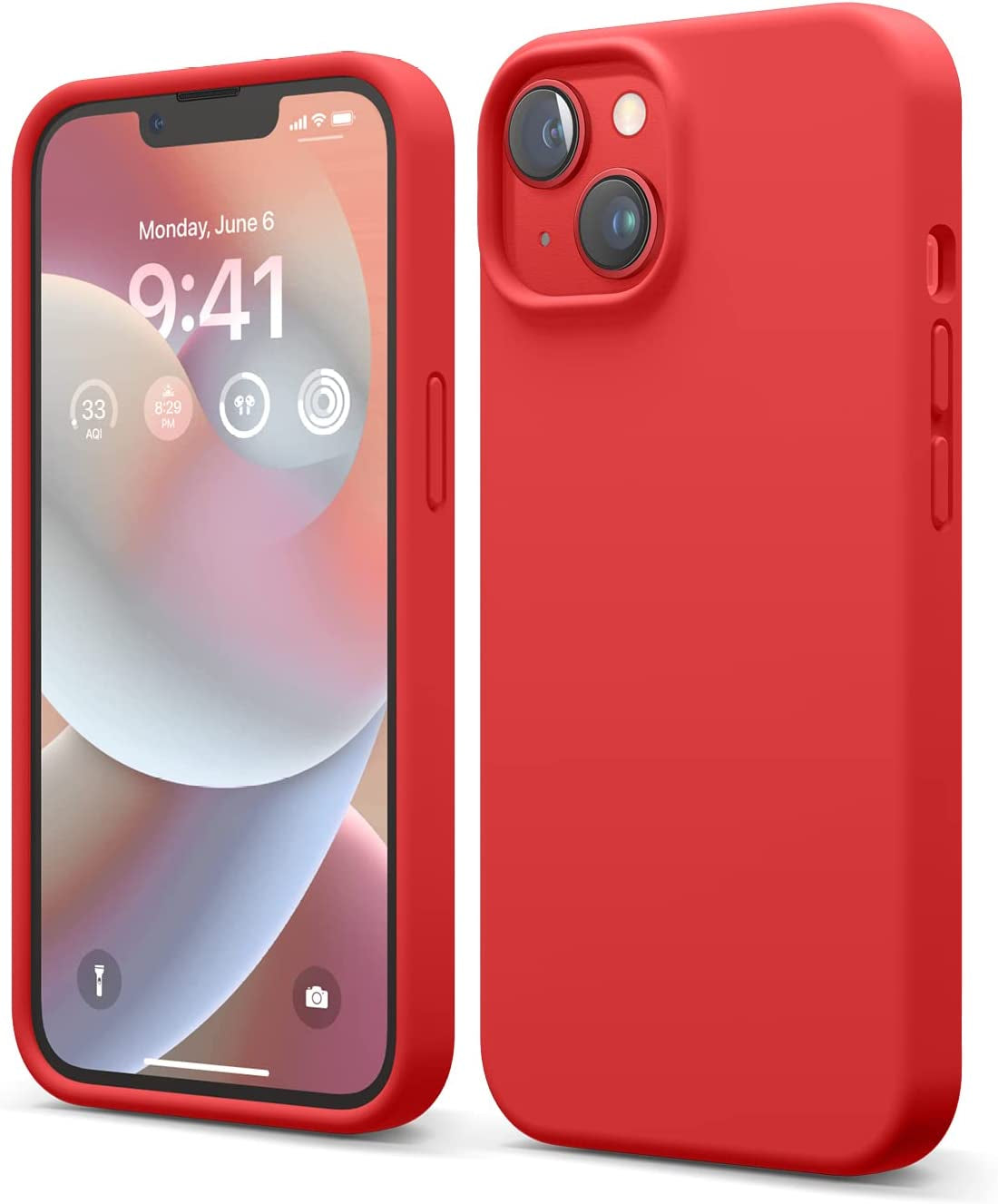 Elago Compatible with Iphone 14 Case, Liquid Silicone Case, Full Body Protective Cover, Shockproof, Slim Phone Case, Anti-Scratch Soft Microfiber Lining, 6.1 Inch (Stone)  elago Red  